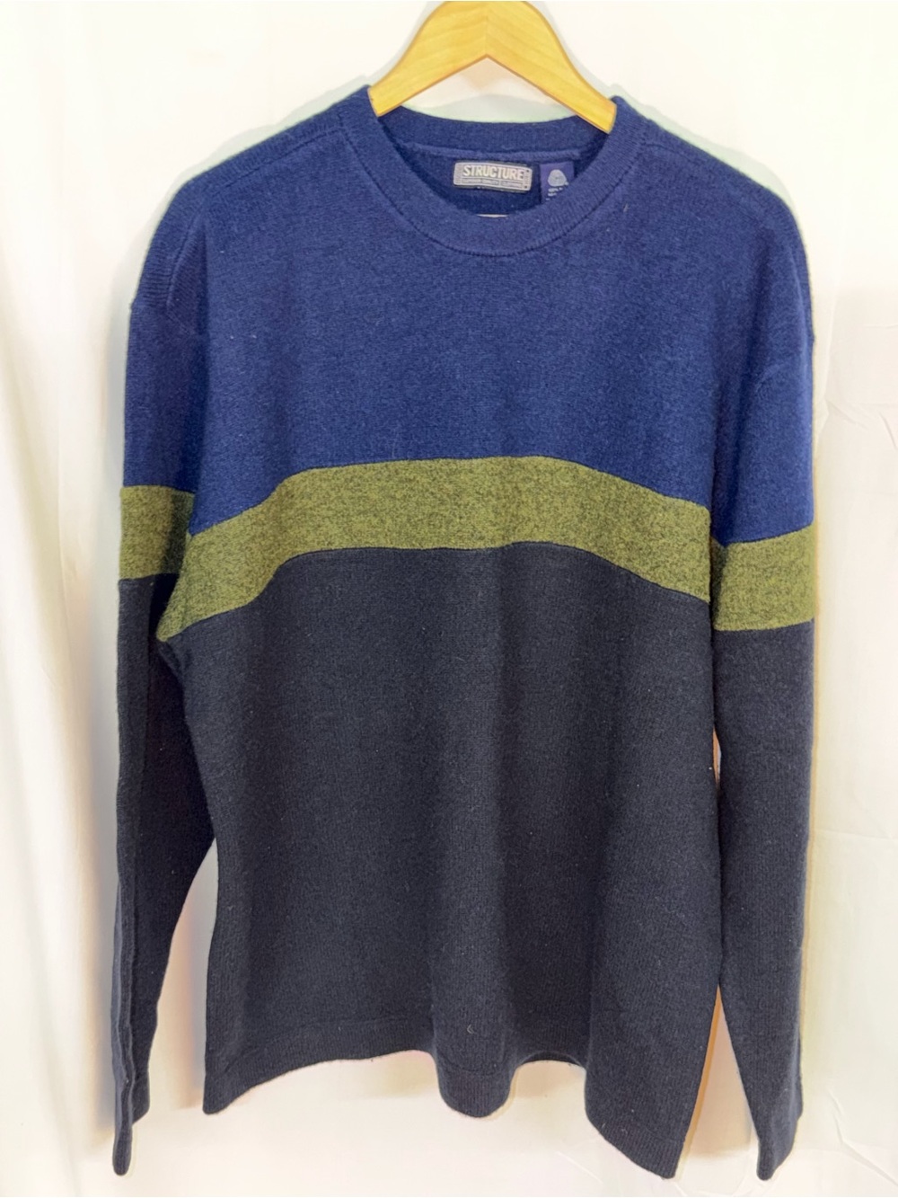 Vintage 90s Structure Woolmark Shetland Wool Men’s Colorblock Crewneck Sweater